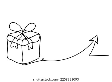 Abstract present box and direction as continuous line drawing on white background. Vector