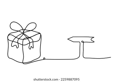 Abstract present box and direction as continuous line drawing on white background. Vector