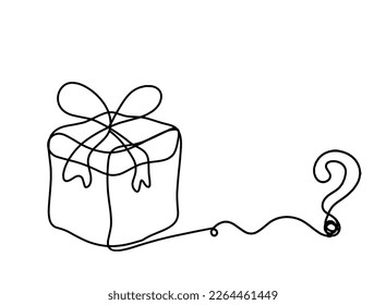 Abstract present box and question mark as continuous line drawing on white background. Vector
