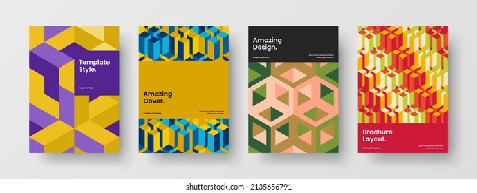 Abstract presentation A4 design vector template composition. Bright mosaic tiles corporate identity concept collection.