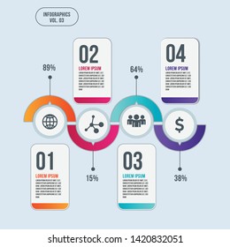 Abstract presentation business infographic template with four options. Circle arrow with charts, icons, business, graph. Vector illustration