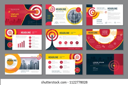 Abstract Presentation Templates Design Set, Infographic elements, Black And Red Abstract Arrow and Target vector, Path to the goal, Concept growth to success, Reach the target, Website design, Webpage