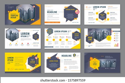 Abstract Presentation Templates, Infographic Black and Yellow elements Template design set for Brochures, flyer, leaflet, Website design, Webpage, Questions and Answers, networks, speech bubble, talk.