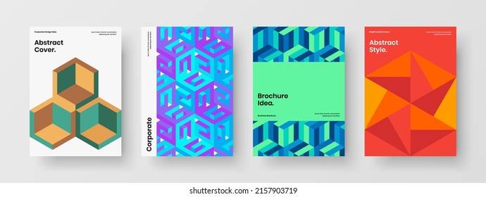 Abstract presentation vector design concept collection. Colorful mosaic hexagons front page template composition.