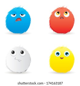 Abstract pretty hairball with different expression on white background