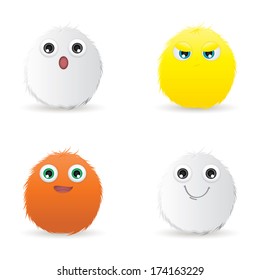 Abstract pretty hairball with different expression on white background