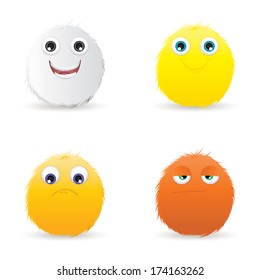Abstract pretty hairball with different expression on white background