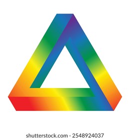 O triângulo de cor Pride abstrato se sobrepõe em um fundo branco. O triângulo Penrose.