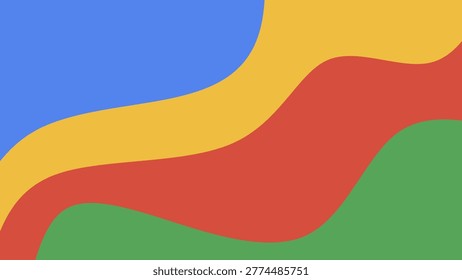 Abstract primary color background with organic liquid shapes. Red yellow green and blue wavy pattern for technology or education. Minimalist wavy background.