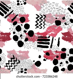 Abstract primitive seamless pattern. Vector. Memphis style.