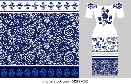 Abstract Print With Aboriginal Art Motifs. Party Dress Design. Seamless Vector Pattern With Flowers And Dotted Elements. Summer Textile Collection.