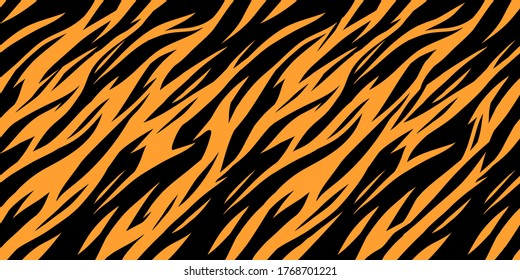 Abstract print animal seamless pattern. Tiger skin, striped texture in black and orange 