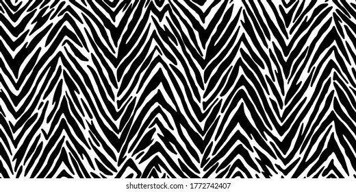 Abstract print animal seamless pattern. Tiger skin. Fur texture in black and white