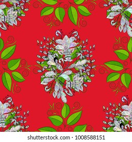 Abstract print with leaves. Cute vector leaf seamless pattern. Scrapbook red, green and neutral paper. Elegant beautiful nature ornament for fabric, wrapping and textile.