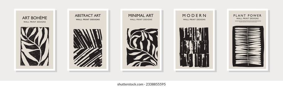 Abstract print. Modern art. Minimalist hand-painted illustration. Wall decoration, postcard design. Poster with organic pattern. Natural shapes in mid-century style. Black and white.