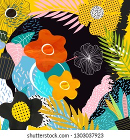 Abstract print pattern flowers, colorful watercolor