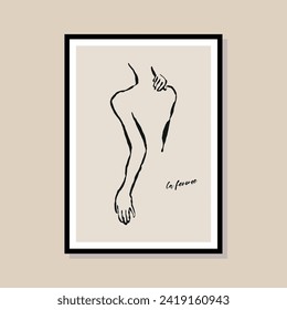 Abstract print poster design template with woman silhouette. Hand drawn minimal design for wallpaper, wall decor, print, postcard, cover, template, banner.