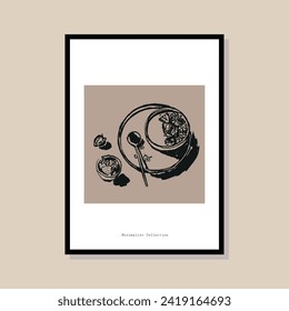 Abstract print poster design template. Healthy food illustration. Hand drawn minimal design for wallpaper, wall decor, print, postcard, cover, template, banner.