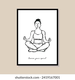 Abstract print poster design template with woman silhouette. Hand drawn minimal design for wallpaper, wall decor, print, postcard, cover, template, banner.