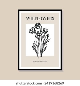 Abstract print poster design template. Botanical illustration. Hand drawn minimal design for wallpaper, wall decor, print, postcard, cover, template, banner.