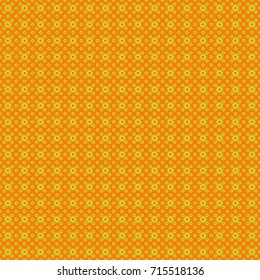 Abstract print with stylized random elements and flowers. Exotic seamless pattern in retro style. Hand drawn vector illustration in brown, orange and yellow colors.