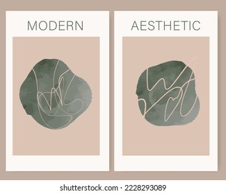 Abstract printable wall art Mid century modern. Watercolor shape and line. Simple gallery artwork. Vector
