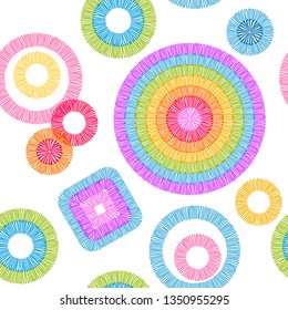 Abstract prints with ethnic motifs. Stylized embroidered texture. Different geometric shapes on white background.