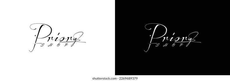Abstract Priory Shop logo design, Priory shop vector logo design, Priory sign lettering vector design
