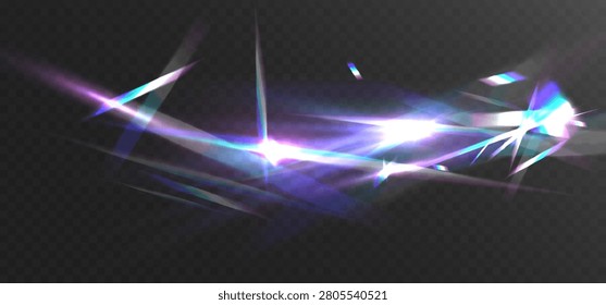 Abstract Prism Lens Flare Burst with Rainbow Light Rays, Holographic Glass Refractions and Bright Optical Overlay on Transparent Background