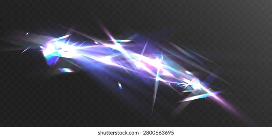 Abstract Prism Lens Flare Light Effect with Holographic Reflections and Bright Sparkling Glow Isolated on Transparent Background