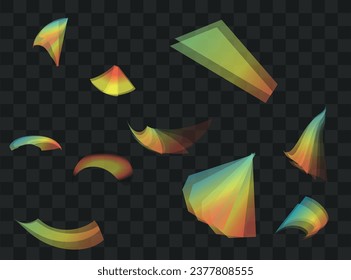 Abstrakte Prismenlichtreflexion mit Regenbogen-Rücken. Kristallfunkel brach aus, Diamantaufbruchstrahlen. Irisierter, glänzender Vektoreffekt. Farbige Strahlen mit unscharfem und hellem Funken