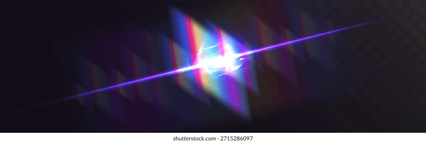 Abstract prismatic crystal light flares and neon reflections creating futuristic sparkle effect with glowing shards on dark background.