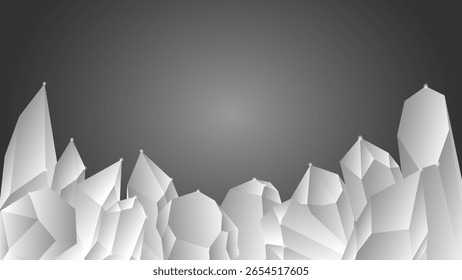 Abstract prismatic gray background with a bunch of white rocks and space text for wallpaper, banner, event, flyer, cover