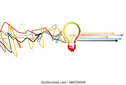 Abstract Process Solving, Idea Concept With Light Bulb Over Tangled Lines With Arrows Pointing Right