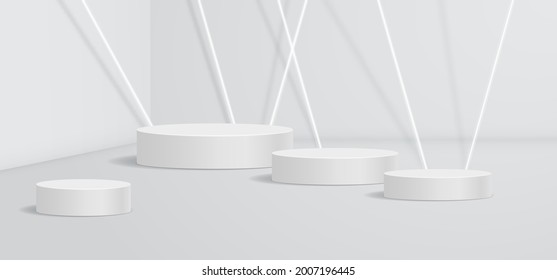 Abstract product podium backdrop on white wall, product presentation, mockup, show cosmetic product. vector illustration