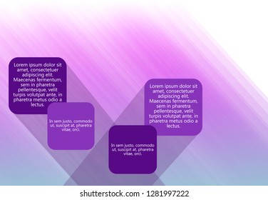 Abstract product sheet template with blue and purple background and text fields , corner rounded squares for own message
