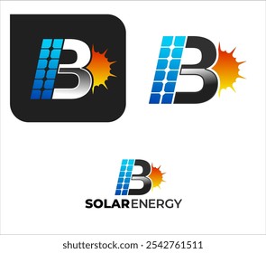 abstract professional B letter solar energy logo with solar plate and sun , solar panel and renewable energy logo
