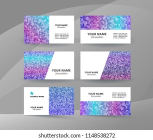 Abstract professional and designer business card template or clear & minimal visiting card set, name card white background with colors MOSAIC SQUARE. Vector illustration EPS 10 for presentation slide