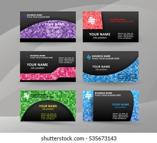 Abstract professional and designer business card template or clear & minimal visiting card set, name card black background with colors MOSAIC SQUARE. Vector illustration EPS 10 for presentation slide