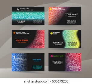 Abstract professional and designer business card template or clear & minimal visiting card set, name card black background with colors MOSAIC SQUARE. Vector illustration EPS 10 for presentation slide