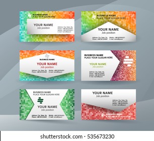 Abstract professional and designer business card template or clear & minimal visiting card set, name card white background with colors MOSAIC SQUARE. Vector illustration EPS 10 for presentation slide