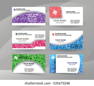Abstract professional and designer business card template or clear & minimal visiting card set, name card white background with colors MOSAIC SQUARE. Vector illustration EPS 10 for presentation slide