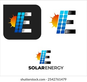 logótipo de energia solar profissional e abstrato com placa solar e sol , painel solar e logótipo de energia renovável
