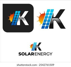 abstract professional K letter solar energy logo with solar plate and sun , solar panel and renewable energy logo