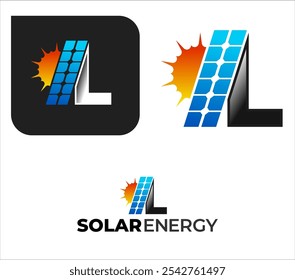 abstract professional L letter solar energy logo with solar plate and sun , solar panel and renewable energy logo