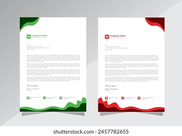 Abstract professional newsletter corporate modern business proposal letterhead design template set with red and green print ready colour. business letter head design set A4 size.