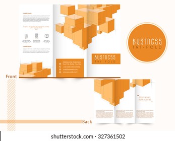 Abstrakte professionelle Tri-Faltbroschüre, Template- oder Flyer-Design mit Vorder- und Rückseite-Präsentation für Ihr Unternehmen. 