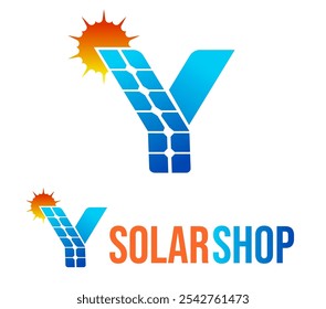 abstract professional Y letter solar energy logo with solar plate and sun , solar panel and renewable energy logo