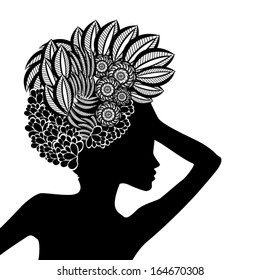 Silhouette Beautiful Woman Curly Hair Monochrome Stock Vector (Royalty ...