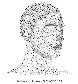 Abstract profile of a human head made of a plexus network with connected dots and lines. A concept for artificial intelligence, data, and technology.